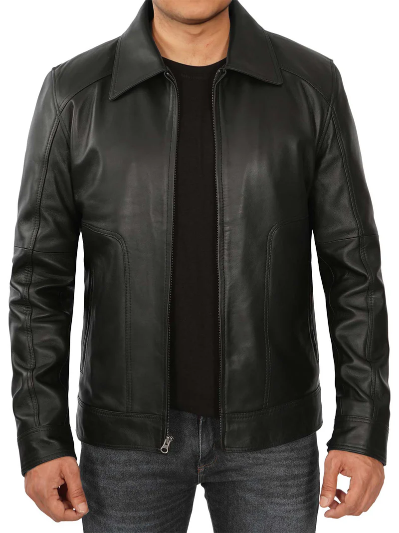 Tall Mens Black Real Leather Jacket - Image 3