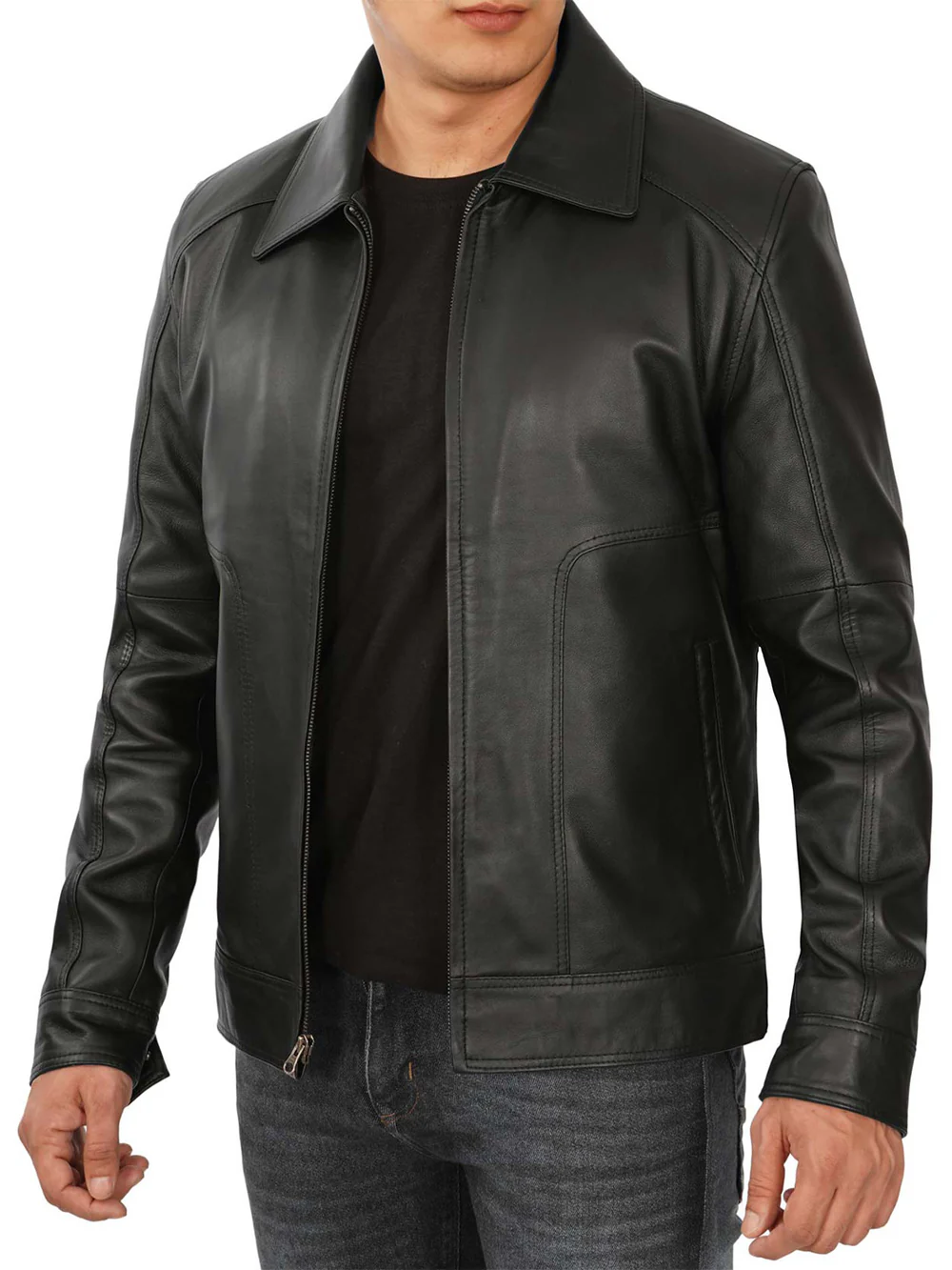 Tall Mens Black Real Leather Jacket