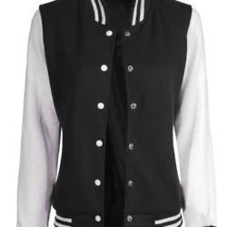 Women's White & Black Plain Varsity Jacket