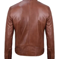 Dodge Tall Mens Cognac Cafe Racer Leather Jacket - Image 2