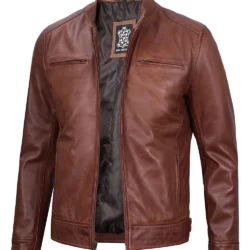 Dodge Tall Mens Cognac Cafe Racer Leather Jacket